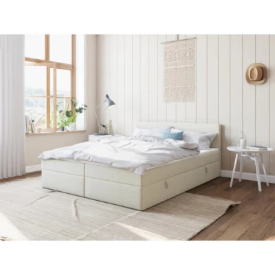 Fedve Boxspringbett ROTELLO in Beige, Liegefläche 140x200 cm – mit Bettkasten, Bonellfederkern